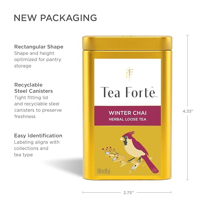 Tea Forte Winter Chai Premium Loose Leaf Caffeine-Free Herbal Tea Blend Canister, Makes 35-50 Cups