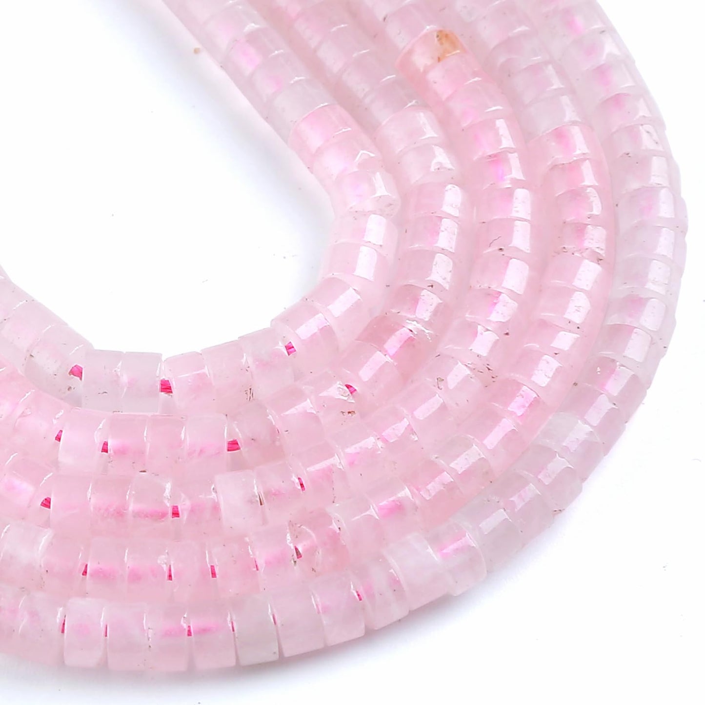 150pcs 2x4mm Natural Rose Quartz Tube Shape Beads Loose Flat Round Cylinder Flat Spacer Green Stone Beads for Bracelet Earrings Jewelry Making