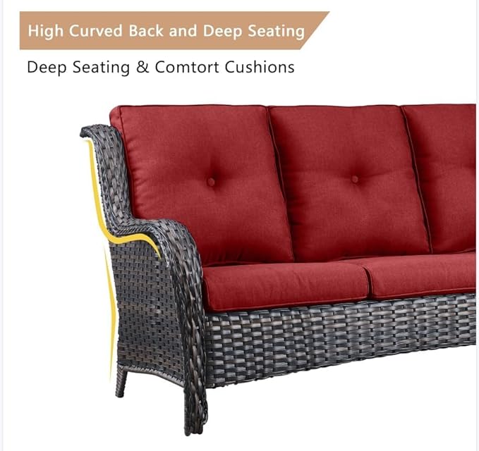 HUMMUH Patio Furniture Set with Fire Pit Table 5-Piece Wicker Outdoor Swivel Rocker Patio Chairs High Back Outdoor Couch Conversation Set for Porch, Backyard, Deck