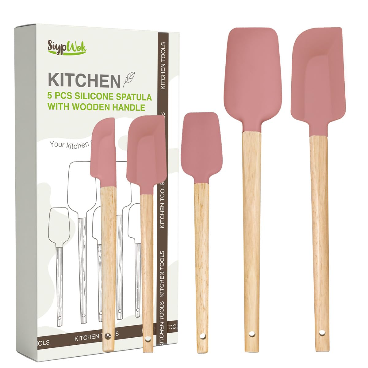 Silicone Spatula Set, Food Grade Rubber Spatula-5 Piece Nonstick Rubber Spatulas, Spoonula, Jar Scraper for Cooking, Baking, Mixing, Frosting - Heat Resistant Up to 600°F (5 Pcs Pink)