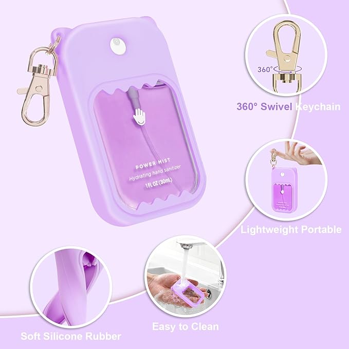 Hand Sanitizer Spray Case for Touchland Silicone Touchland Case Keychain Cute Hand Sanitizer Spray Holder Compatible with Touchland Power Mist Gentle Mist Glow Mist, Purple