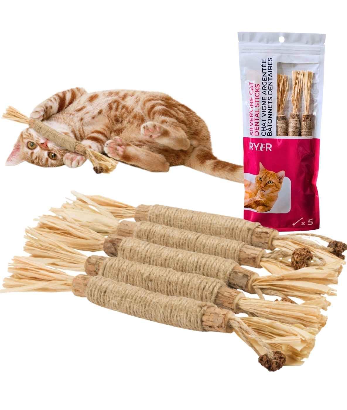 RYERCAT Silvervine Sticks for Cats - 100% Natural Cat Chew Toy for Aggressive Chewers and Kitten Teething - Pet Friendly, Smooth Finish, Irresistible Taste and Smell (5 Pack)