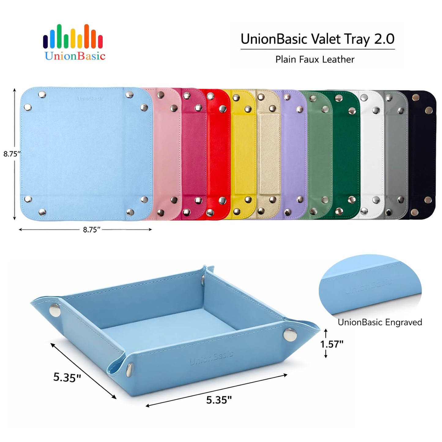 UnionBasic Small Valet Tray, Jewelry Tray for Rings Watches Earrings, Entryway Catchall Caddy for Coins Keys Change, Nightstand Bedside Valet Holder, Trays for Electronic Gadgets, Blue