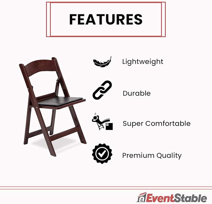 EventStable Titan PRO Resin Folding Chair - Mahogany Indoor/Outdoor Lightweight Folding Chair with Vinyl Padded for Weddings Parties Events - 100 Pack