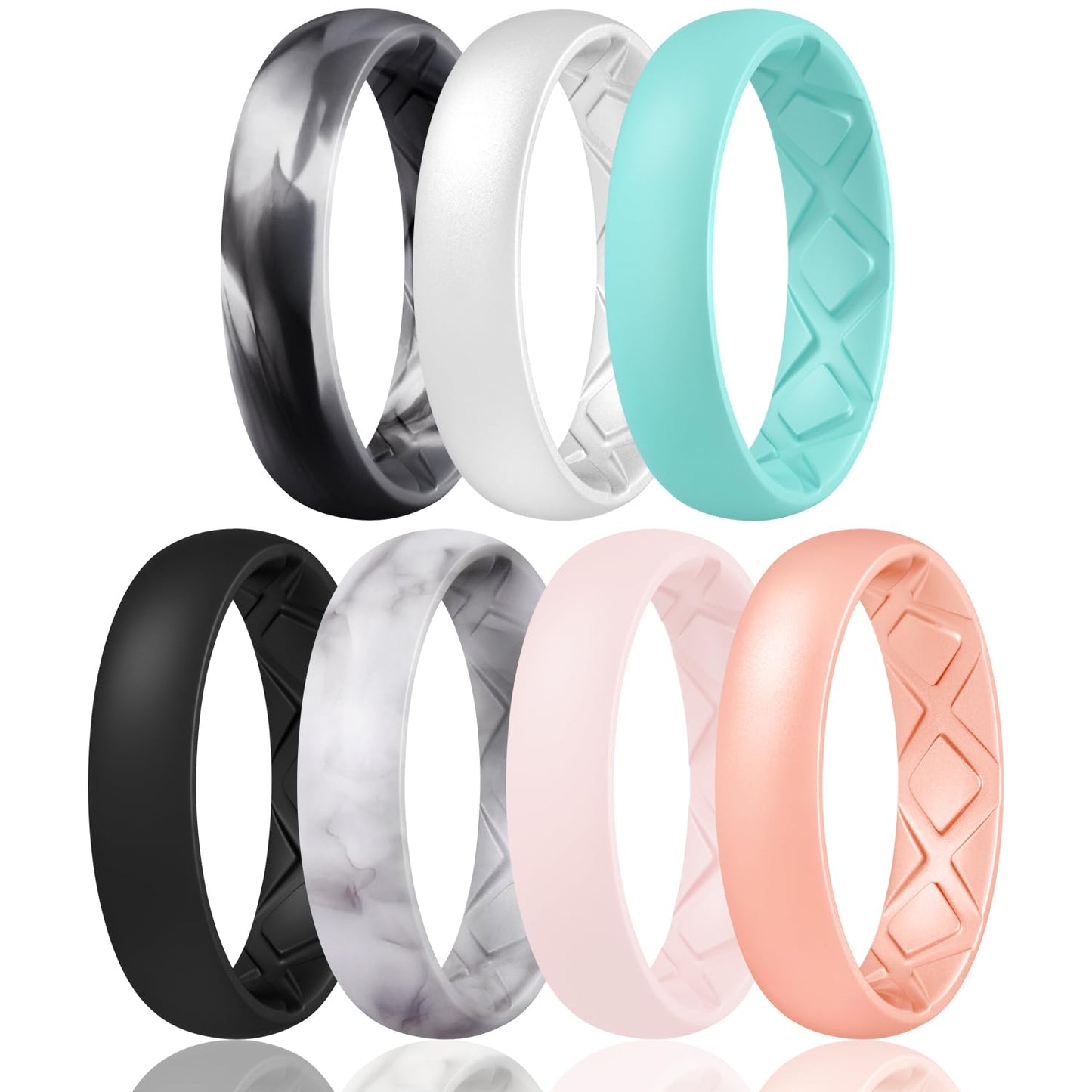 Egnaro Women's Engagement Rings, Silicone Inner Arc Ergonomic Breathable Design with half sizes, Rubber Wedding Band Rings，5.5mm Wide-2mm Thick
