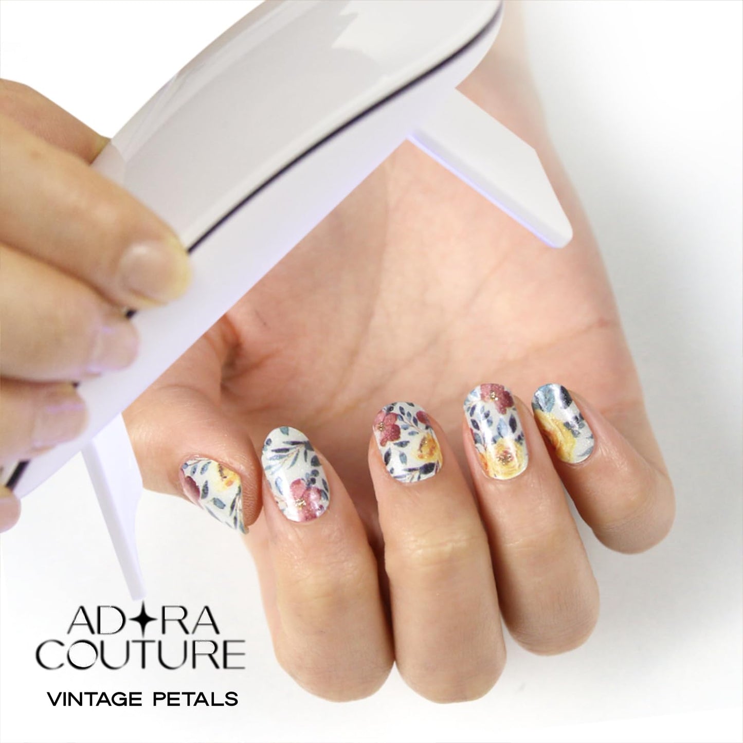 Adora Couture Semi Cured Gel Nail Strips with 20 Pieces - UV Gel Stickers, Manicure Kit, Easy Application Wraps Includes Prep Pads, Nail File, Wooden Stick - UV Light Required (M Vintage)