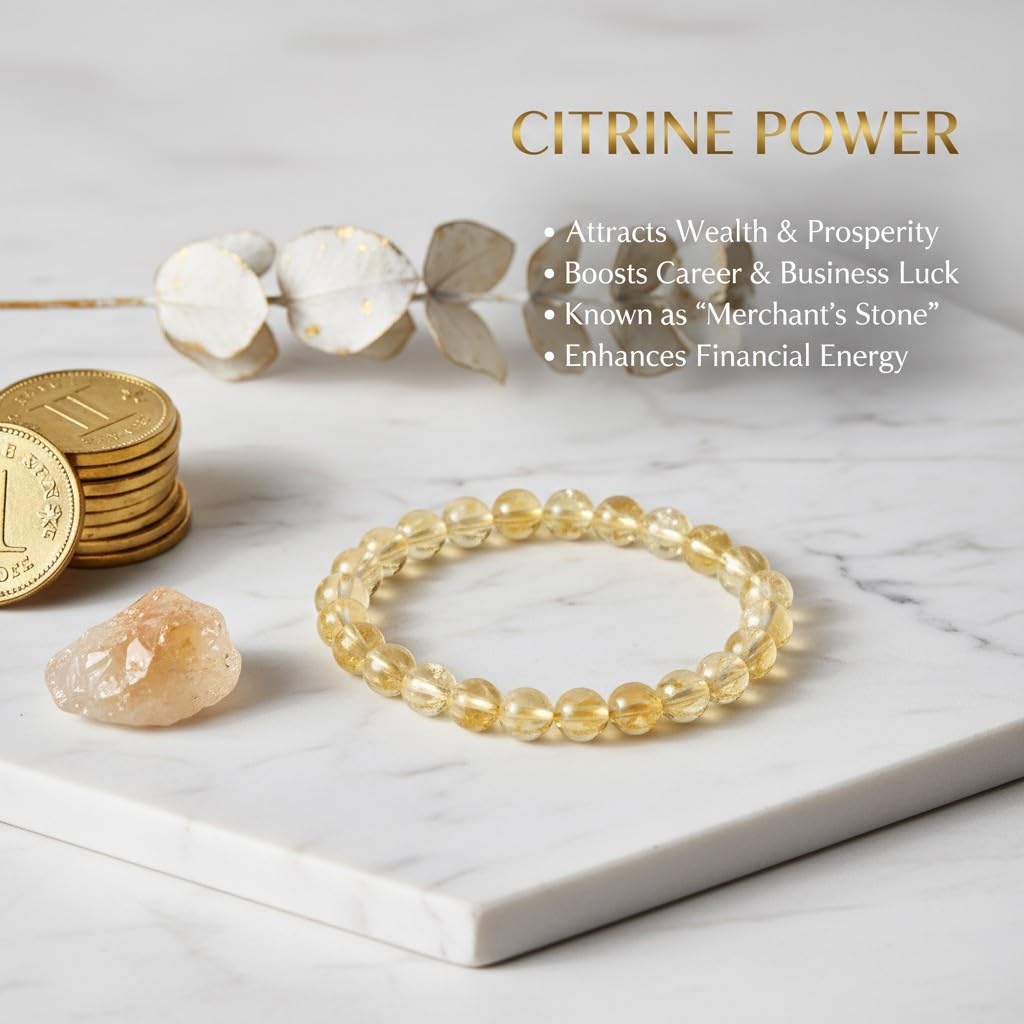 The Vida Handmade AAA+ Quality Crystal Stretch Elastic Bracelet - Nature Gemstone - Jewelry Gift - Holiday Gift - For Women & Men (Citrine)