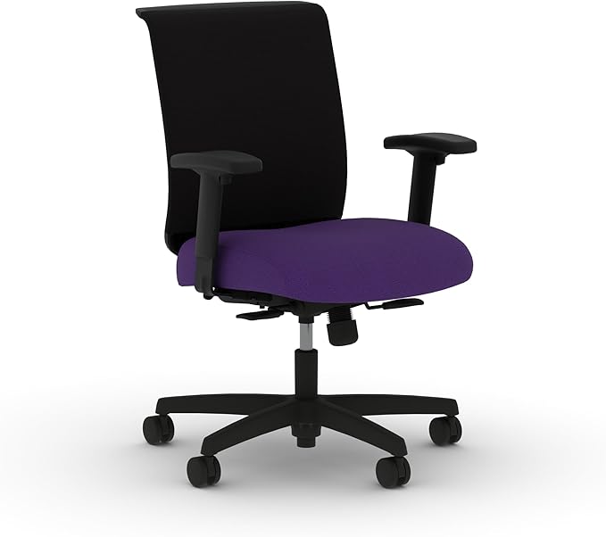 HON Convergence Ergonomic Office Chair, Breathable Back Support Mesh, Adjustable Arms, Computer Chair with Lumbar Support, Rolling Swivel Wheels, Comfortable Synchro-Tilt Recline, Fabric, Iris