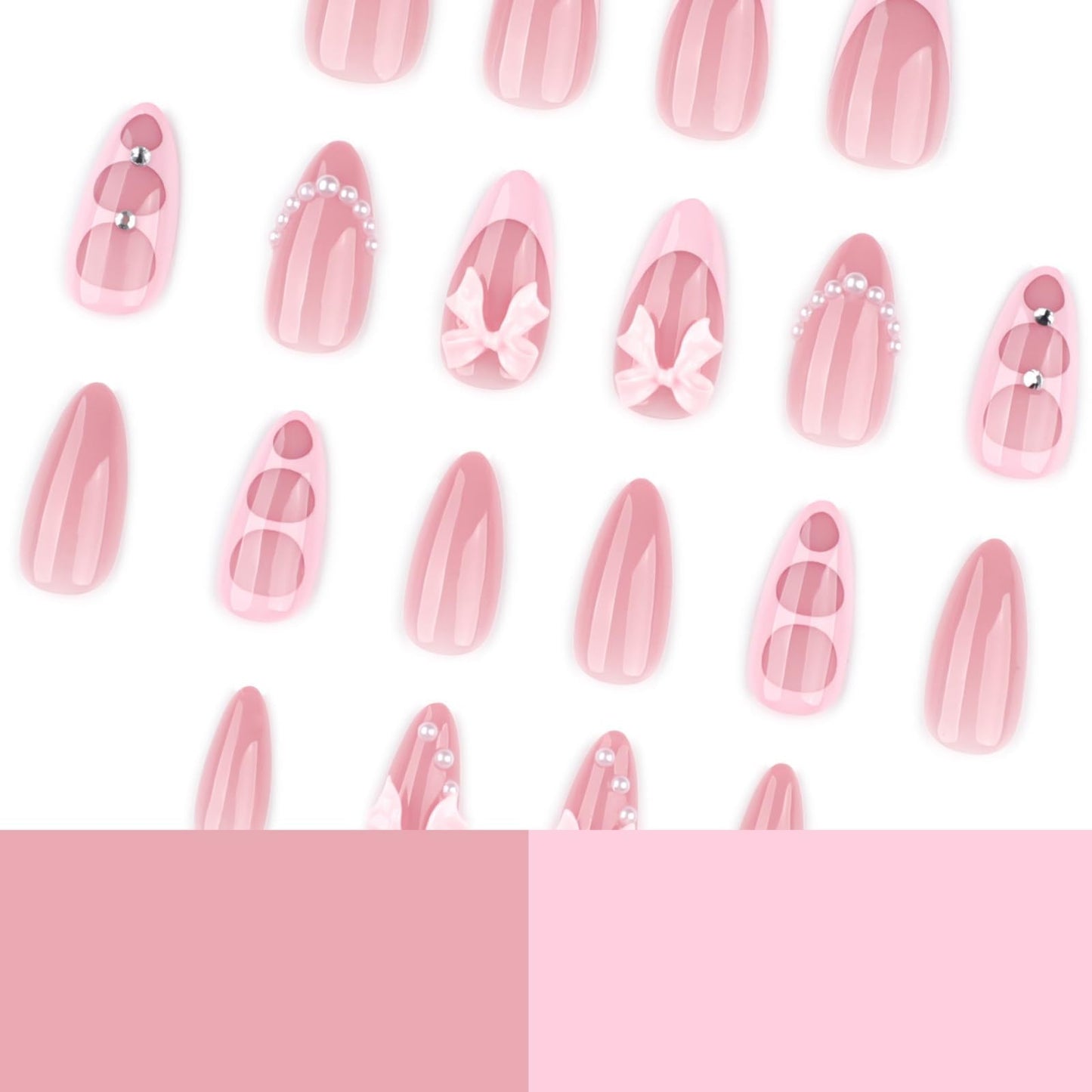 Octoswave Medium Press on Nails Almond Fake Nails Bow Artificial Nail Pearl Charm Stick on Nail for Women 24pcs