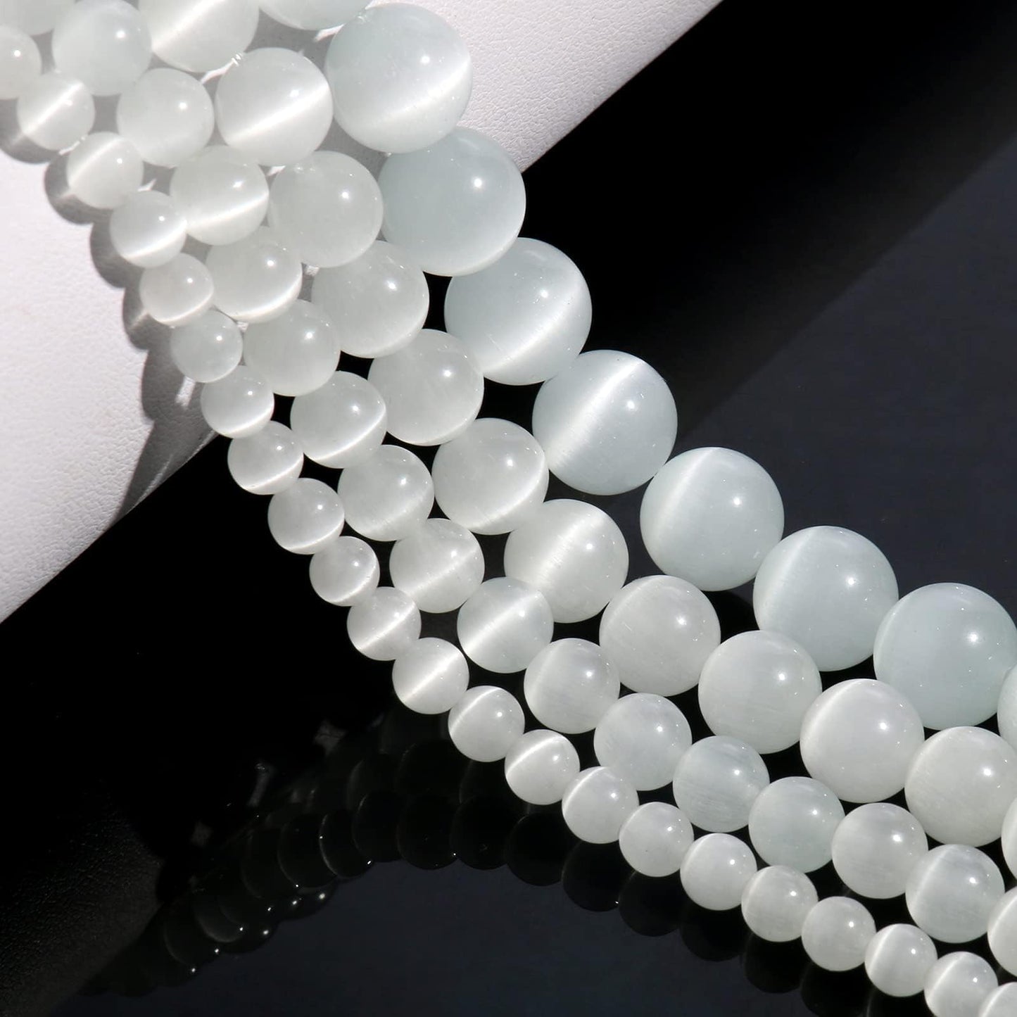 Yochus 45pcs White Cat Eye Stone Beads，8mm Healing Power Natural Stone Round Loose Beads for Jewelry Making Earring Necklace DIY Crafts