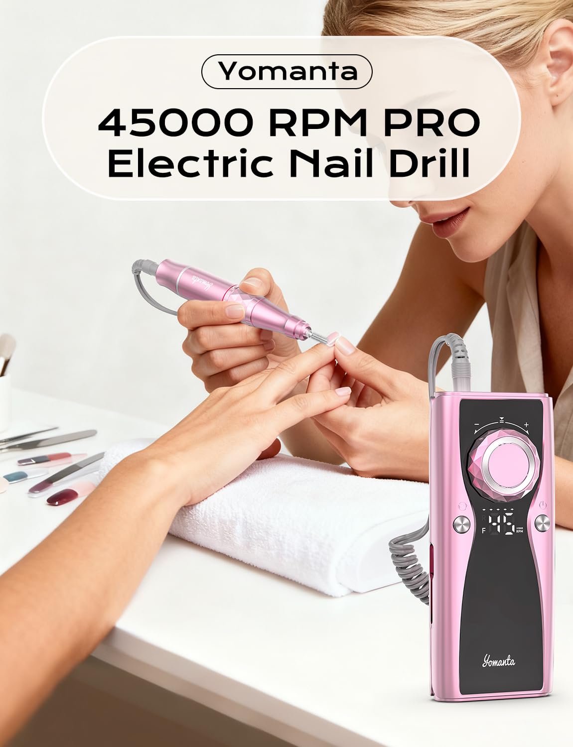 Electric Nail Drill Professional Kit: 45,000 RPM USB Rechargeable Efile Nail Drill Nail File with 12 Bits for Polishing Gel/Acrylic Nails- Portable Manicure Tool Set for Salon/Home-Rose Gold