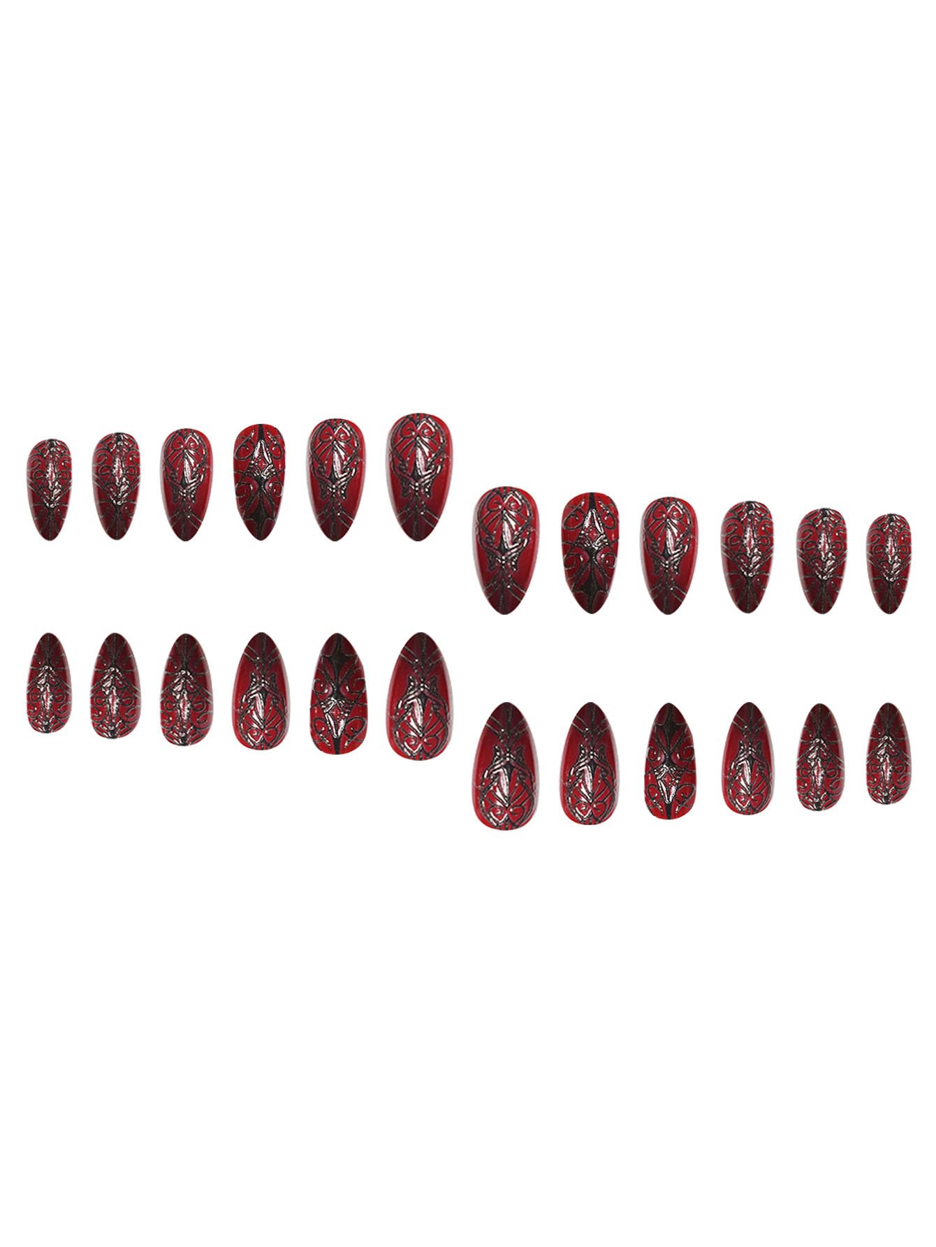 SEENEEY Long Almond Press on Nails Halloween Dark Red Artificial Fake Nails with Black Spider Web Designs Stick on Nail for Women 24pcs