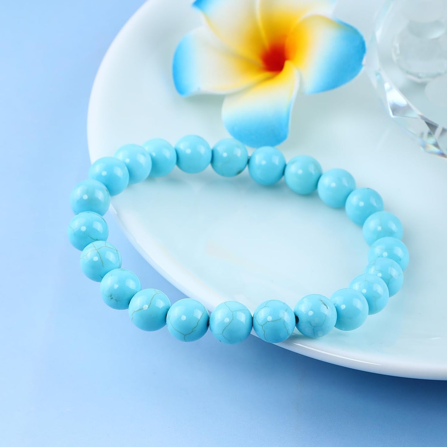 Bymitel 8mm Blue Turquoise - Handmade Reiki Gemstone Stretch Bracelet, Natural Beauty & Spiritual Essence, Crystal Healing for Unisex Adults