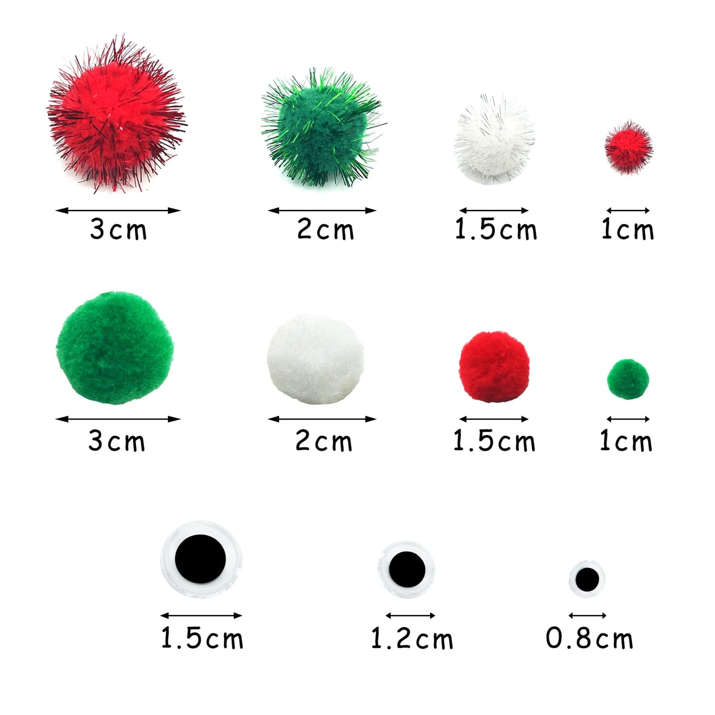 540 Pcs Christmas Pipe Cleaners Crafts Set Including 240 Pcs Pipe Cleaners for Crafts, 200 Pcs Pom Poms, 100 Pcs Self Adhesive Wiggle Googly Eyes for DIY Art and Craft Supplies