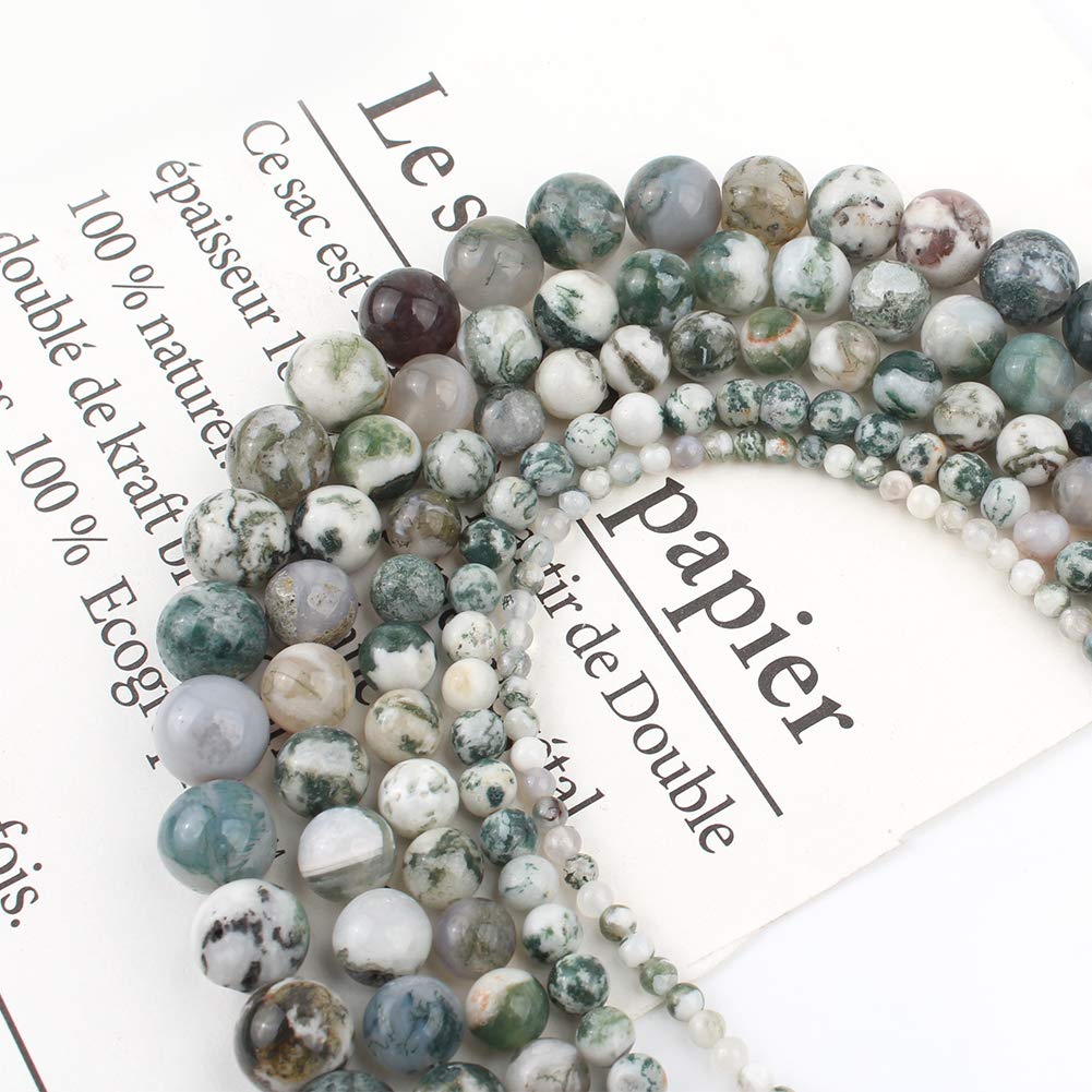 NITOPUPU 10mm 37pcs Tree Agate Natural Stone Beads for Jewelry Making Supplies, Round Crystal Beads for Bracelets Necklace DIY Crafts