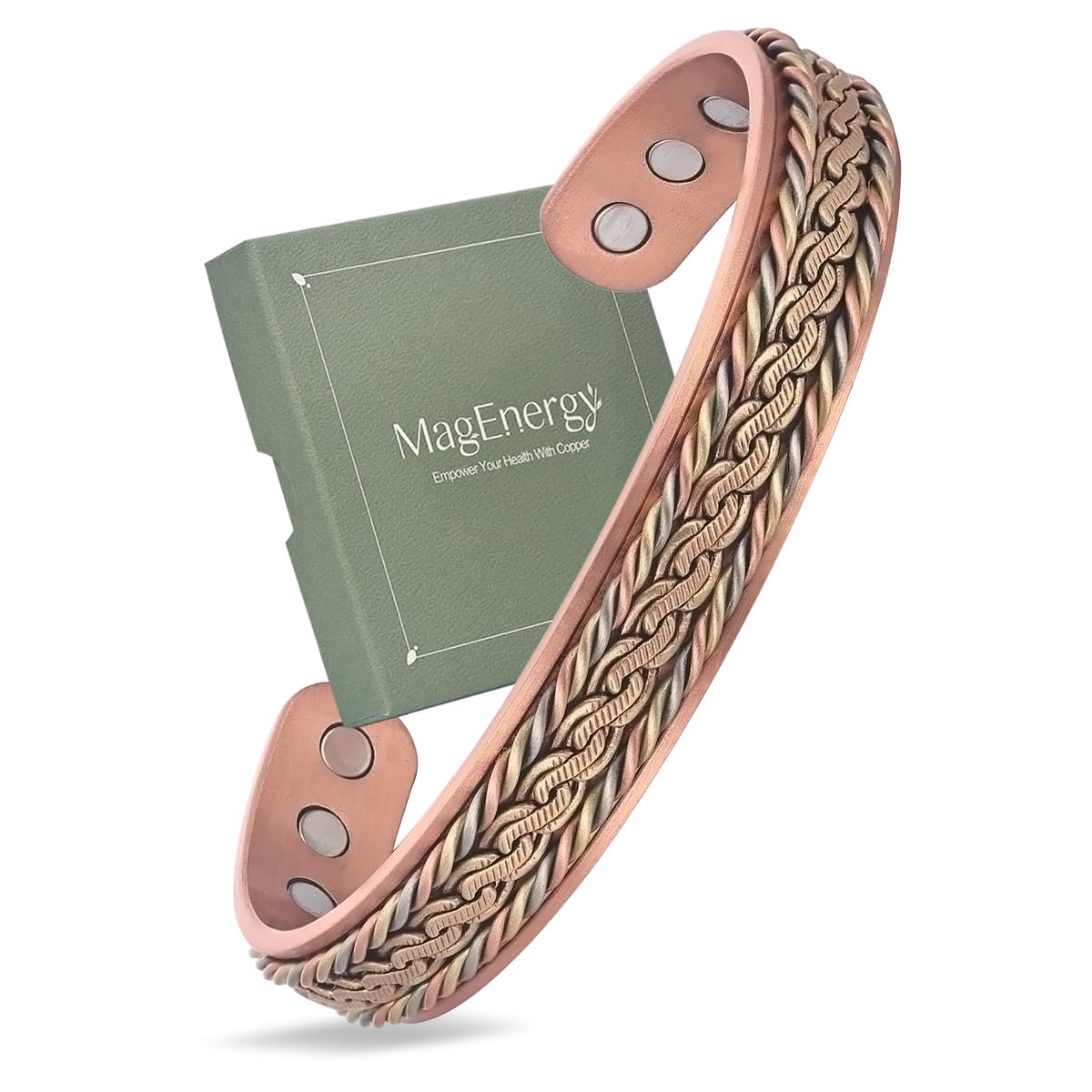 MagEnergy Handcrafted Copper Bracelets for Women, Magnetic Copper Cuff Bracelet with Triple Color Twisted Wire, Adjustable Bangle & Healthy Jewelry Gift