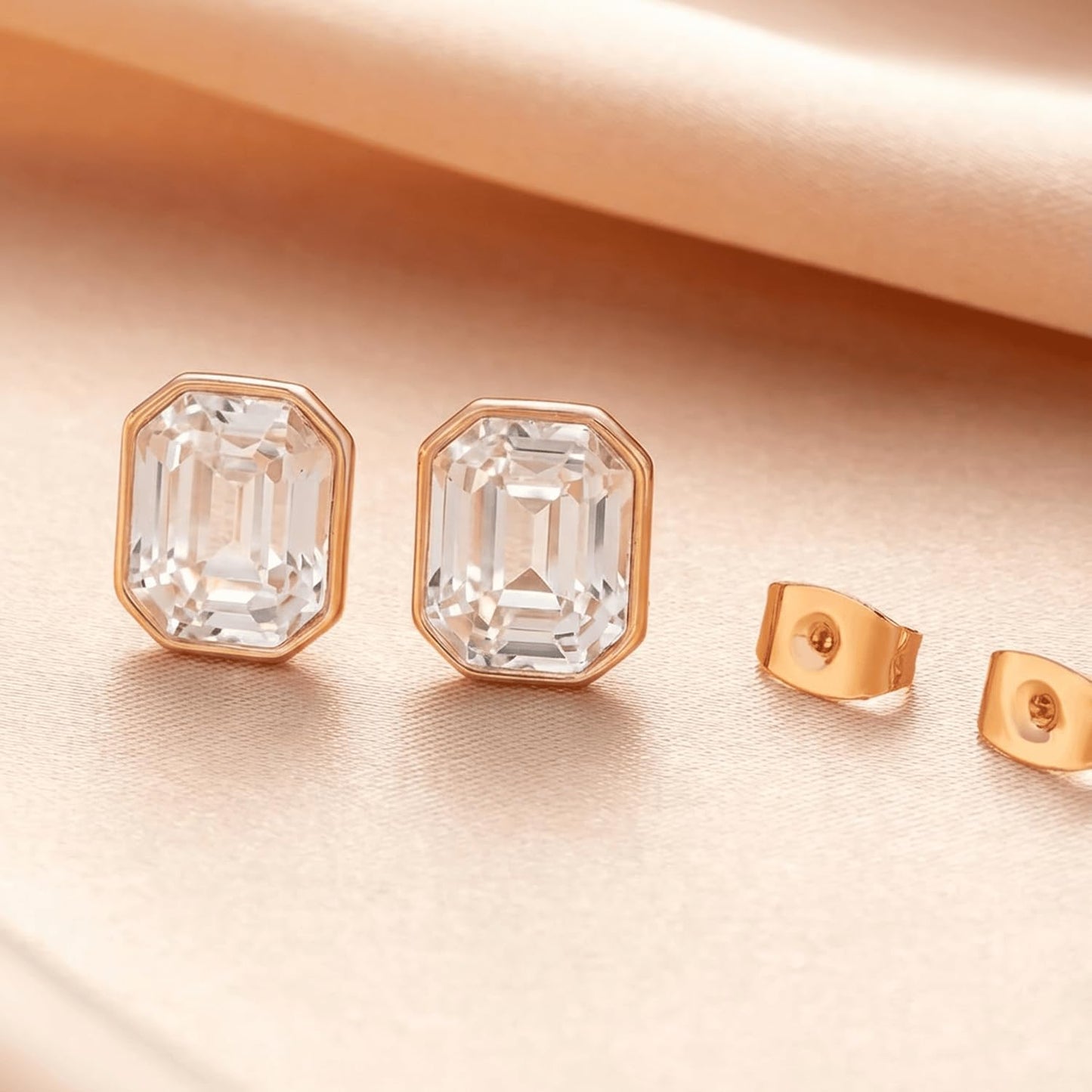 Austrian Crystal Octagon Stud Earrings for Women Fashion 925 Sterling Silver Post Hypoallergenic Jewelry (Clear White)