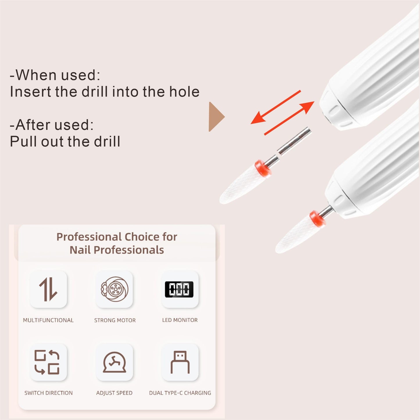 Suonee Electric Nail Drill File Professional - Cordless Nail Drill Filer Machine for Acrylic Nails Polishing, U V Lamp,Charging Base,5 Speed,Nail Grinder, Manicure Pedicure Kit for Salon Home