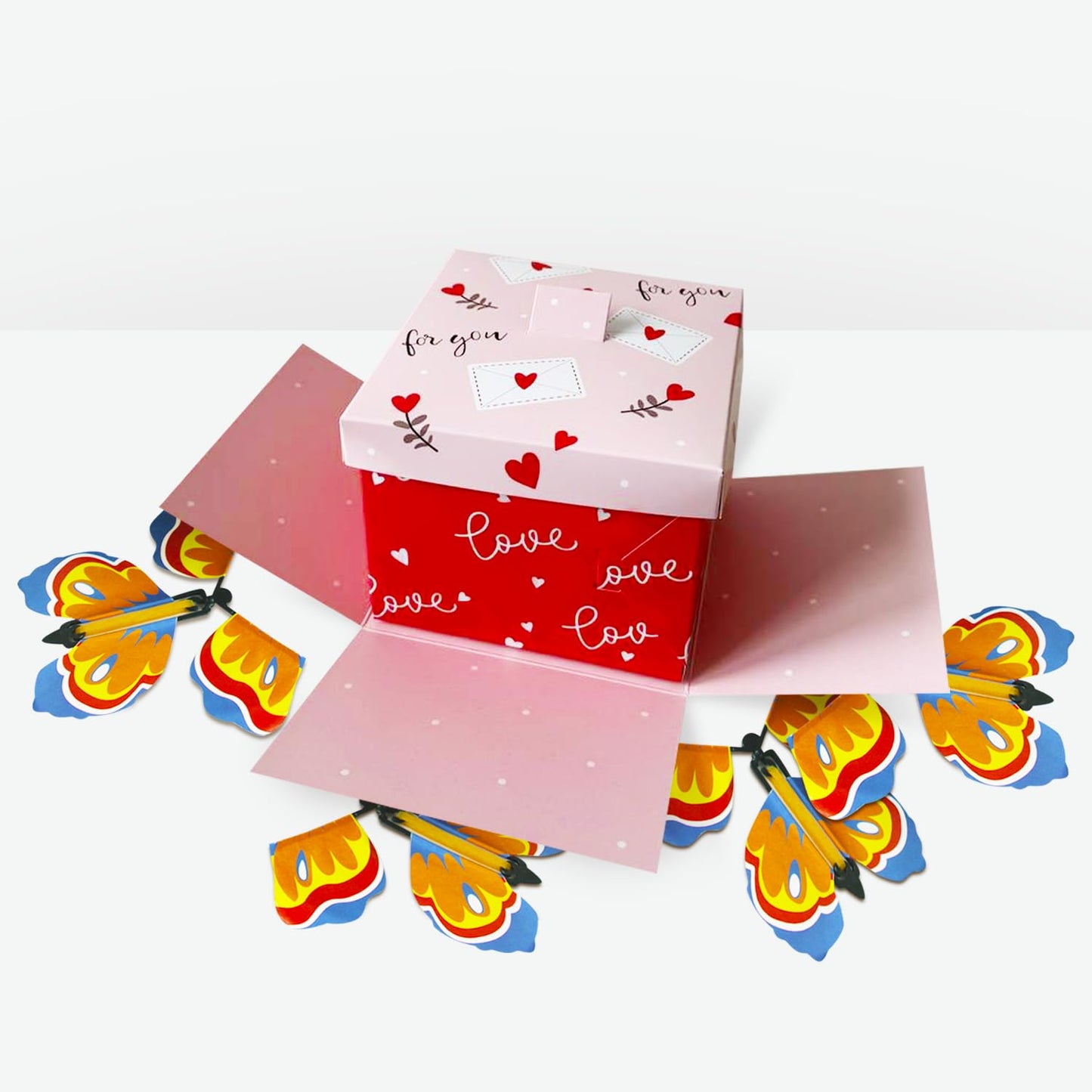 FETTIPOP Butterfly Explosion Gift Box (Love) Kit - Romantic Flying Butterfly Surprise Prank Box for Valentine’s Day, Birthday, Anniversary & Wedding