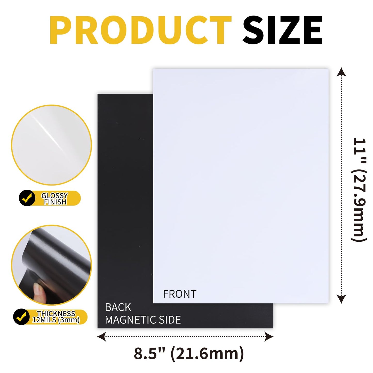 10Pcs Printable Magnetic Sheets 8.5x11 Inches for Inkjet Printers, Glossy White Magnetic Print Paper, 12mil Thickness, Flexible Magnet Photo Paper for Refrigerator DIY Crafts