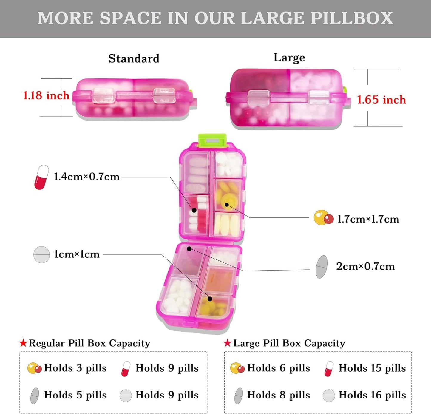 iouwei Large Pill Organizer with Medicine Labels, Travel Daily Pill Container, Mini Medication Organizer, 7-Day Pill Case, Set of 3 (Blue+Pink+Purple)