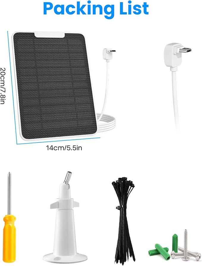 5W Arlo Solar Panel Charger Compatible with Arlo Essential Spotlight/XL Spotlight Camera, Arlo Essential Solar Panel Charger w/ 10ft Waterproof Micro USB Charging Cable, Adjustable Wall Mount, 2 Pack