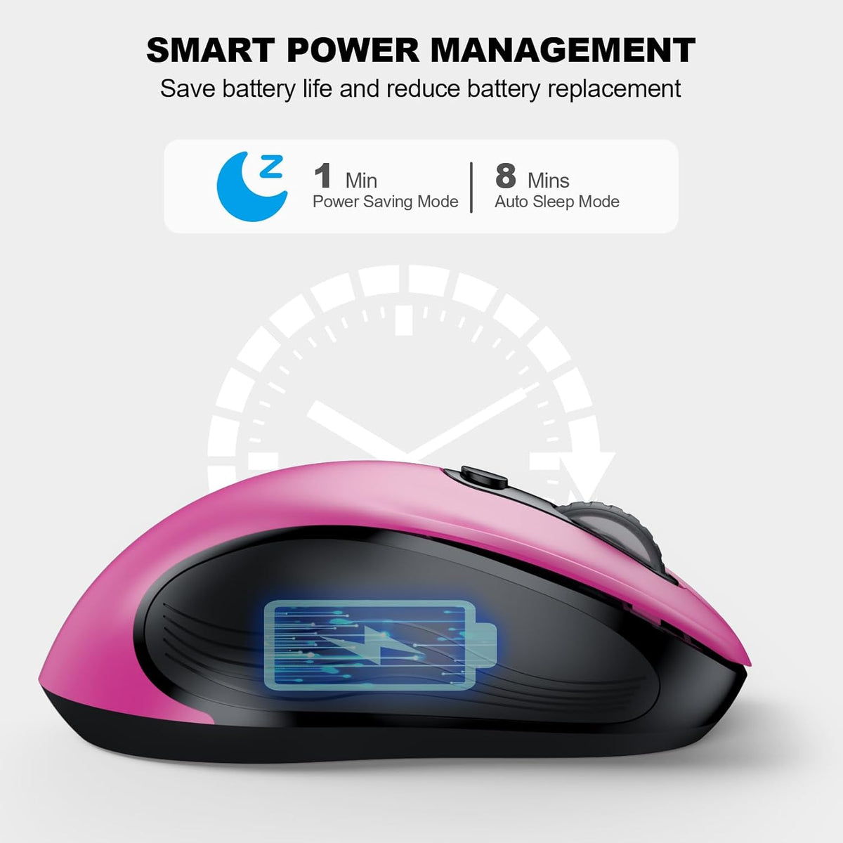 WisFox 2.4G Wireless Mouse for Laptop, Ergonomic Computer Mouse with USB Receiver and Type-C Adapter, 3 Adjustable Levels, 6 Button Cordless Wireless Mice for Windows Mac PC Notebook (Fuchsia)
