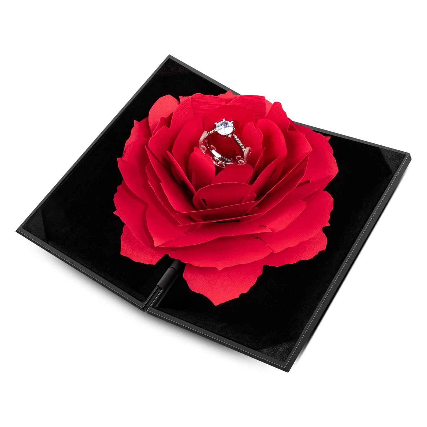 Wislist Creative Ring Box Small Ring case for Proposal Engagement Wedding Ceremony Birthday Gift Jewelry Display Presentation Storage Chest Holder Organizer (Black)