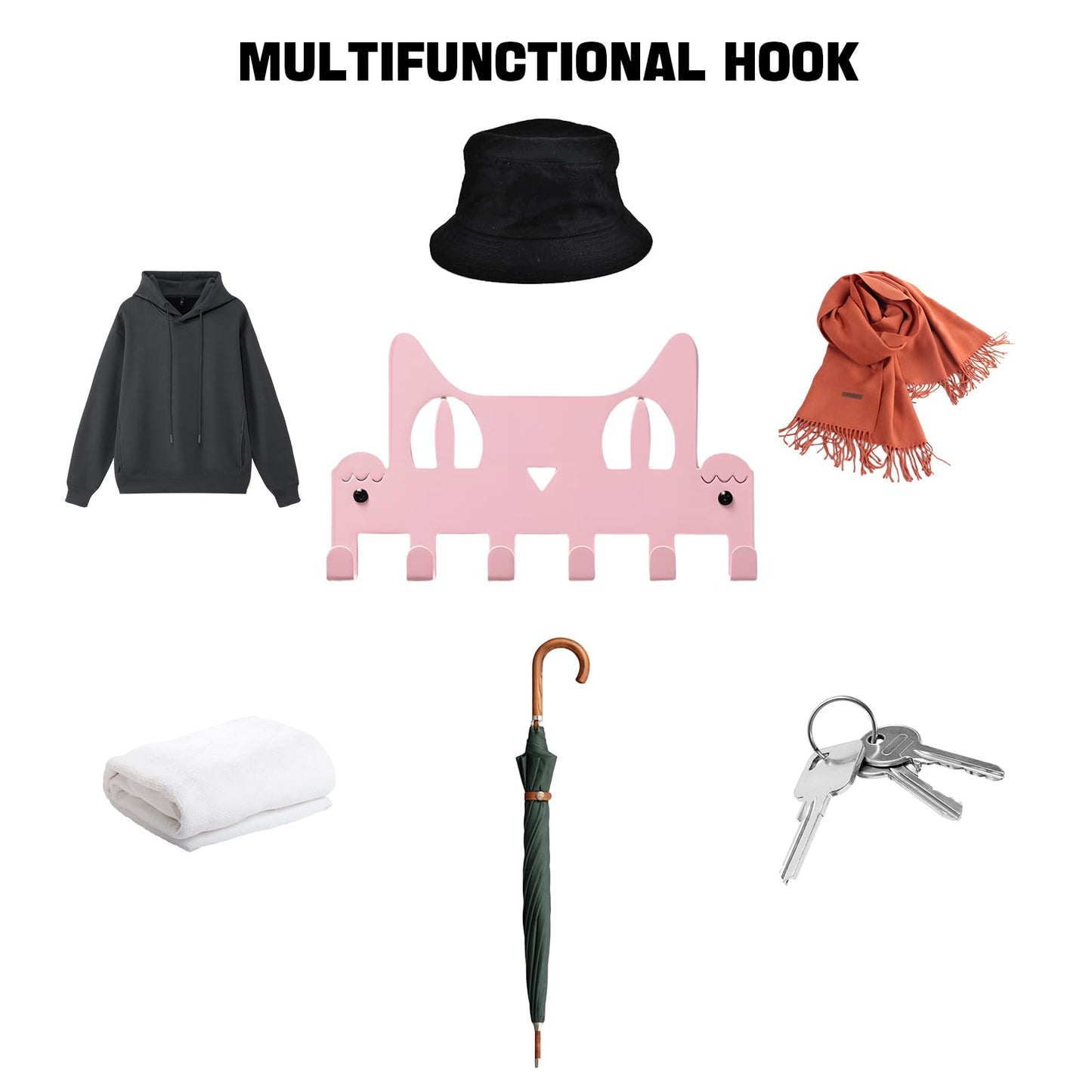 Phtynex Key Holder Wall Mounted with Screws and Anchors, Multifunctional Key Hanger with 6 Hooks, Entryway Front Door Kitchen Hallway Garage Office (Pink)