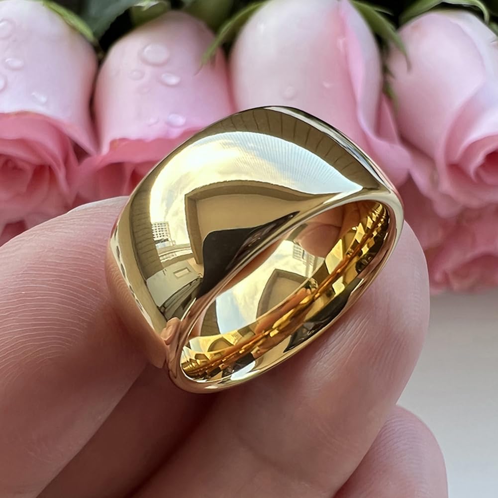 TUTISS 10mm Gold Tungsten Rings for Men Women Engagement Wedding Bands Domed Polished Comfort Fit Size 9