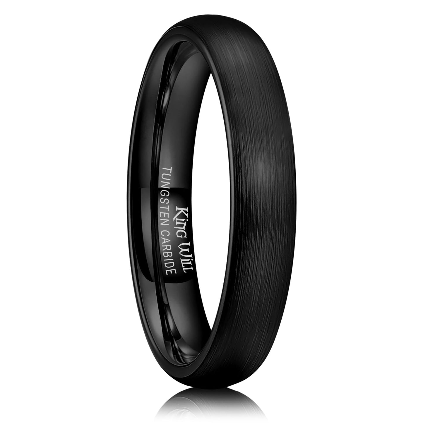 King Will 4mm Black Wedding Band for Men Women, Domed Brushed Tungsten Rings for Men, Comfort Fit, Durable, Size 10.5