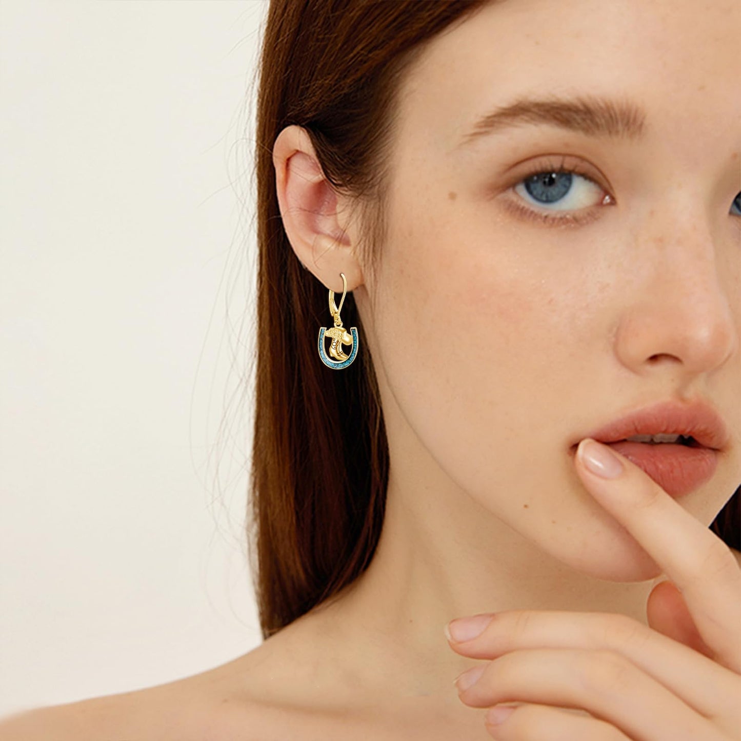 YYmqmq Gold Cowboy Boot Earrings for Women 925 Sterling Silver Turquoise Horseshoe Dangle Earrings Leverback Western Jewelry Gifts for Women Girlfriend Cowgirl