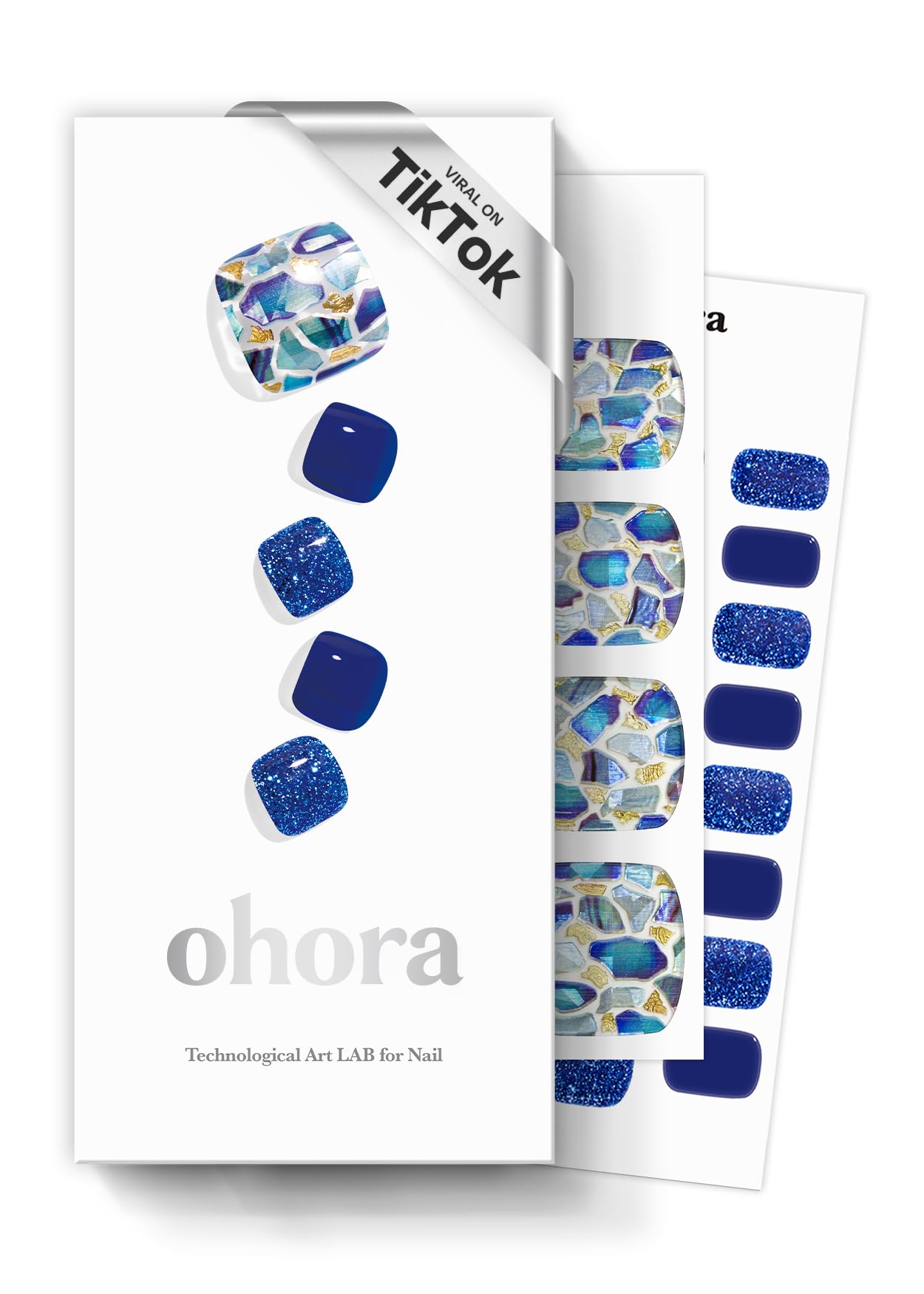 ohora Semi-Cured Gel Pedi Strips 34pcs(P Positano) - Includes 16 Solid Color, 14 Accent Wraps, 2 Prep Pads, Nail File & Wooden Stick
