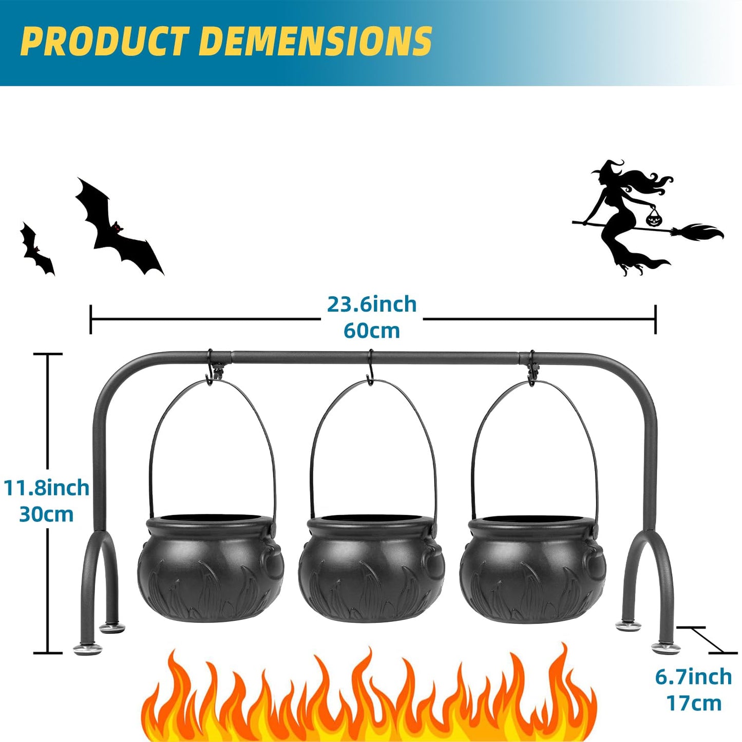 inin Easter Party Decorations Indoor,Set of 3 Witches Cauldron Candy Serving Bowls With Rack, Easter Candy for Kids, Halloween Party Supplies,Black Plastic Candy Cauldron for Table Decor