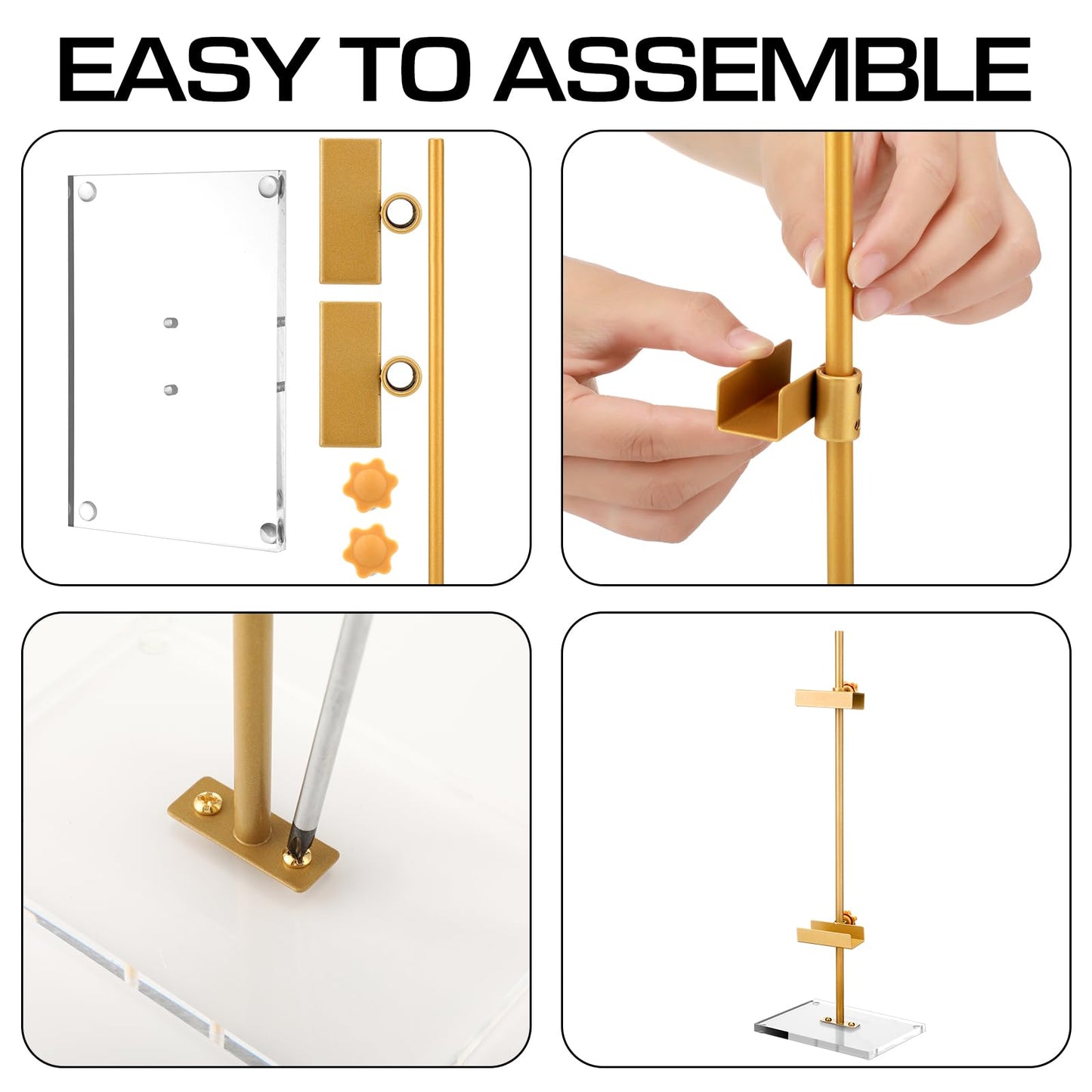RattanView Adjustable Tabletop Easel Stand for Picture Frame up to 16.5" H Metal Gold Floating Picture Frame Stand Table Easels for Display for Signs Photos Art