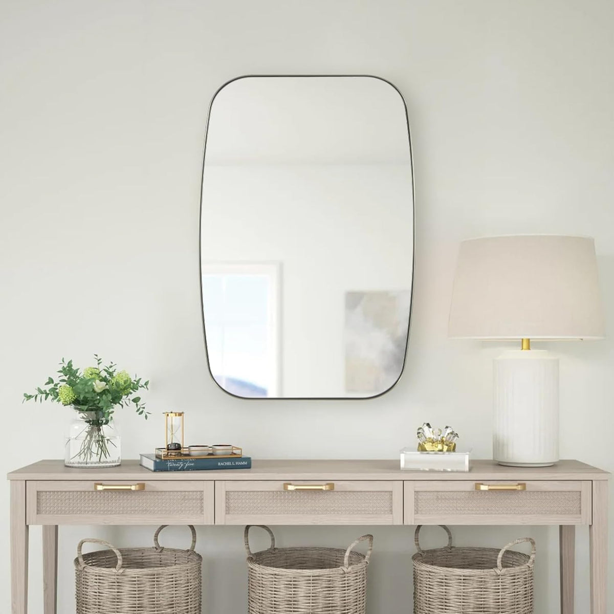ANDY STAR Brushed Nickel Mirror, 24x32’’ Oval Mirror for Bathroom, Brushed Nickel Oblong Bathroom Mirror for Over Sink, Modern Anti Rust Silver Vanity Mirror