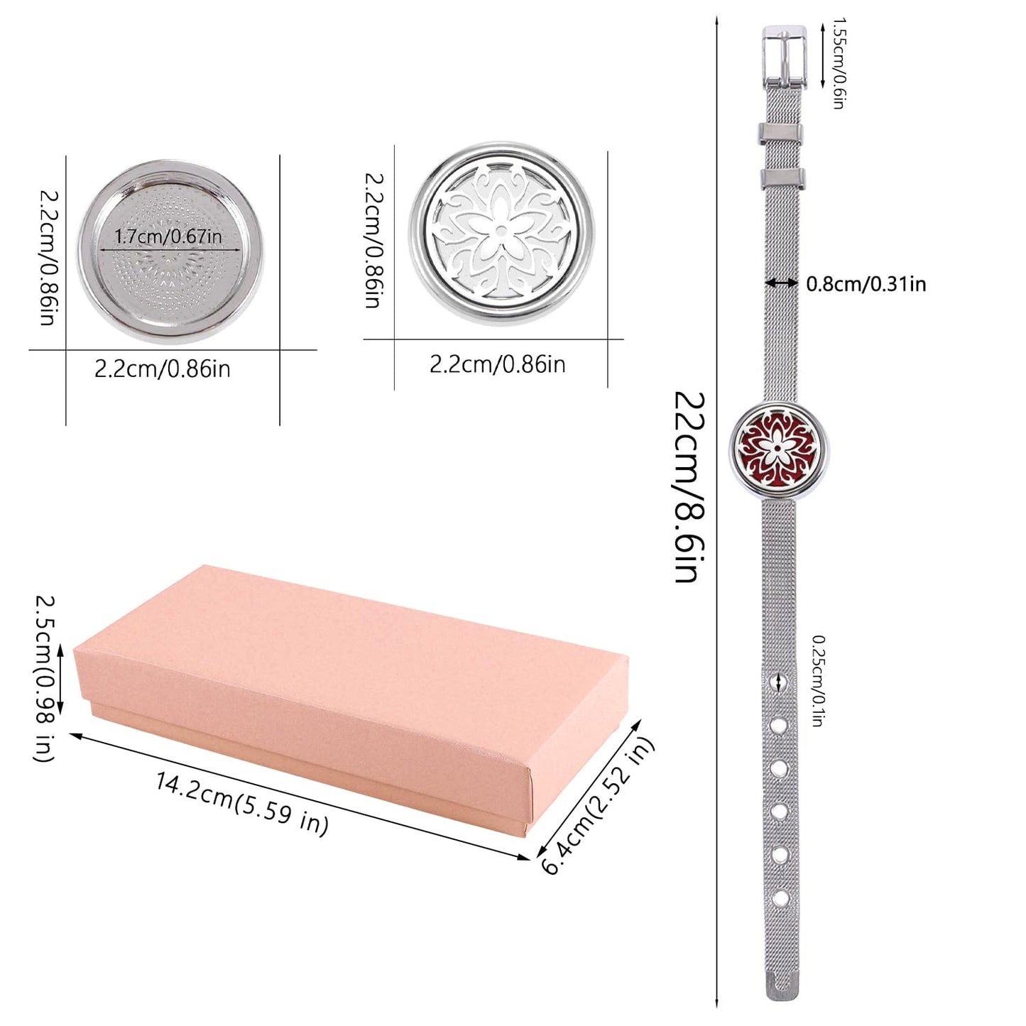 Essential Oil Diffuser Bracelet with Gift Box Aromatherapy Locket Adjustable Stainless Steel Flowers Watch Chain Bracelet with 10 Pcs Refill Pads for Women