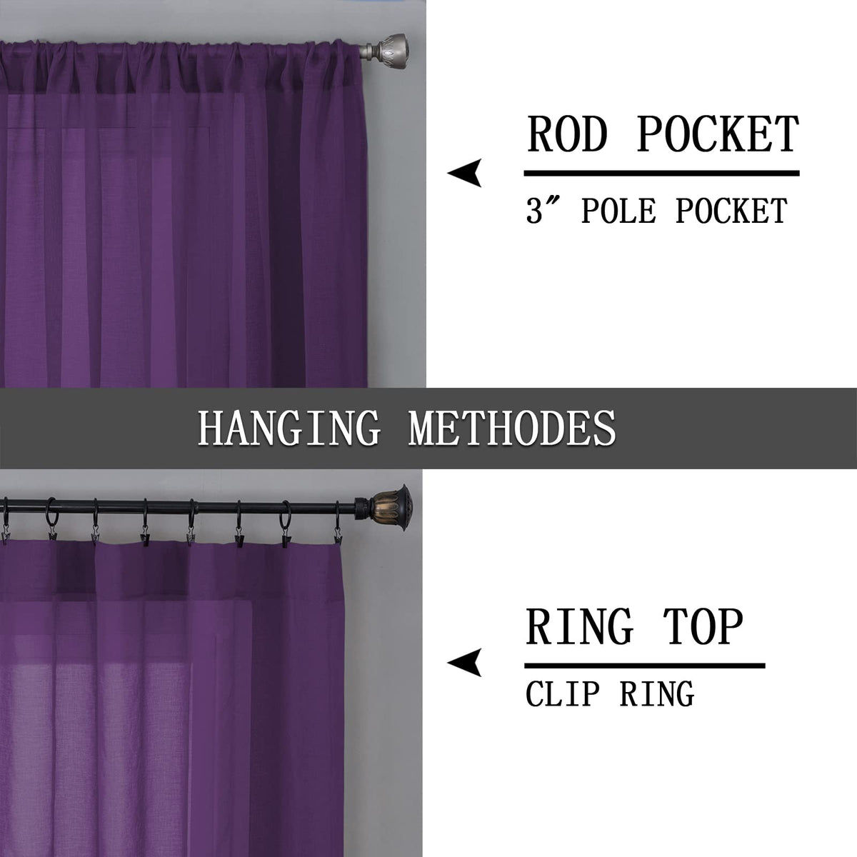 Short Sheer Curtain Linen Textured Bedroom Curtains Sheer Light Filtering Rod Pocket Voile Curtain for Living Room (2 Count)