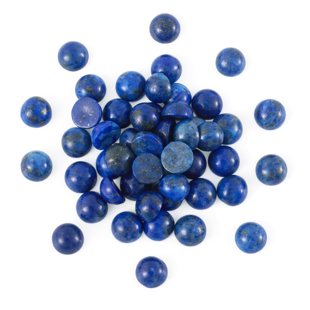 Fashewelry 50Pcs Natural Lapis Lazuli Cabochon Stone Half Round Beads 6mm Flat Back Gemstone Chakra Healing Crystal Dome Cover Cabs for Jewelry Making