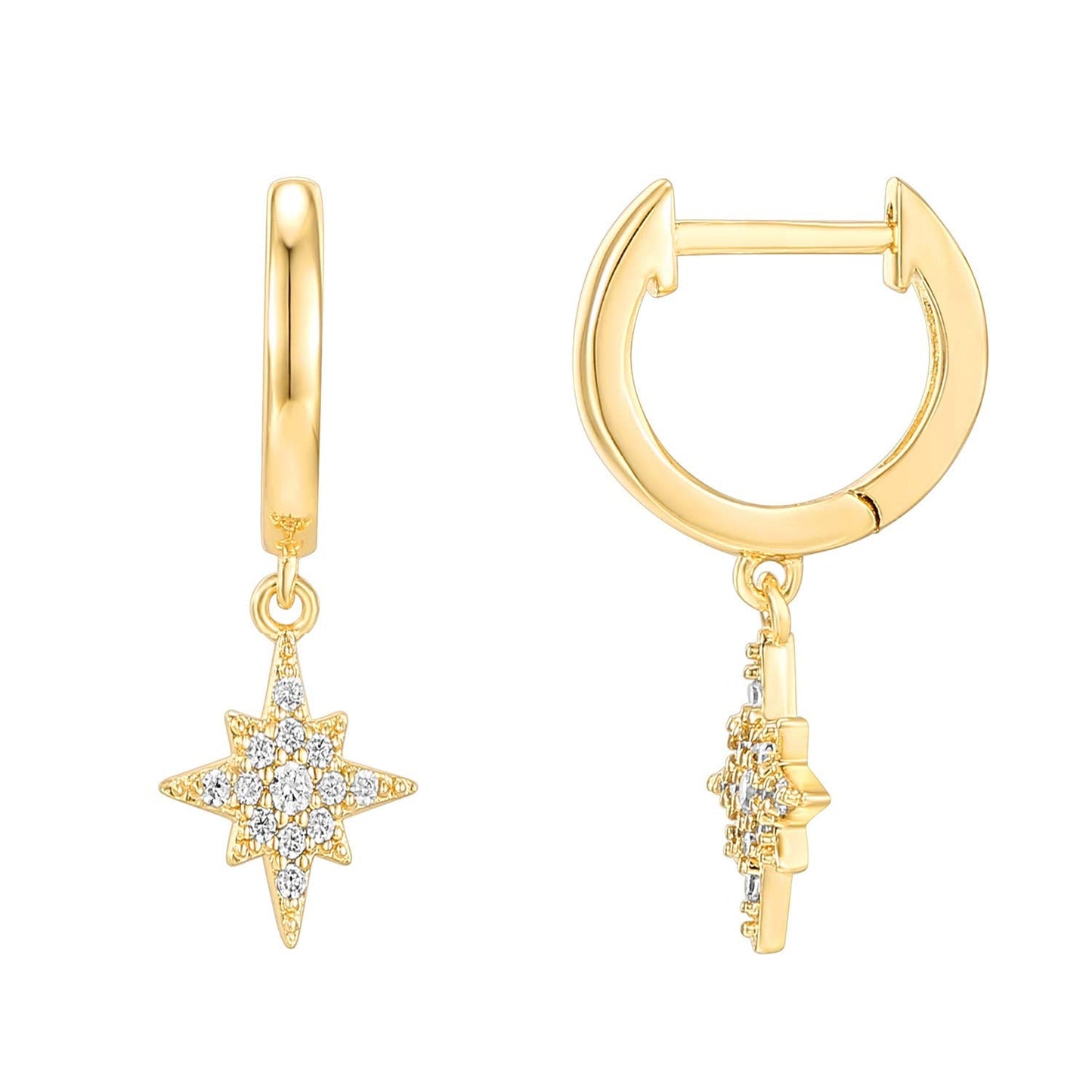 PAVOI 18K Gold Plated S925 Sterling Silver Post Drop/Dangle Huggie Earrings for Women | Dainty Earrings (Star, Vermeil-Yellow)