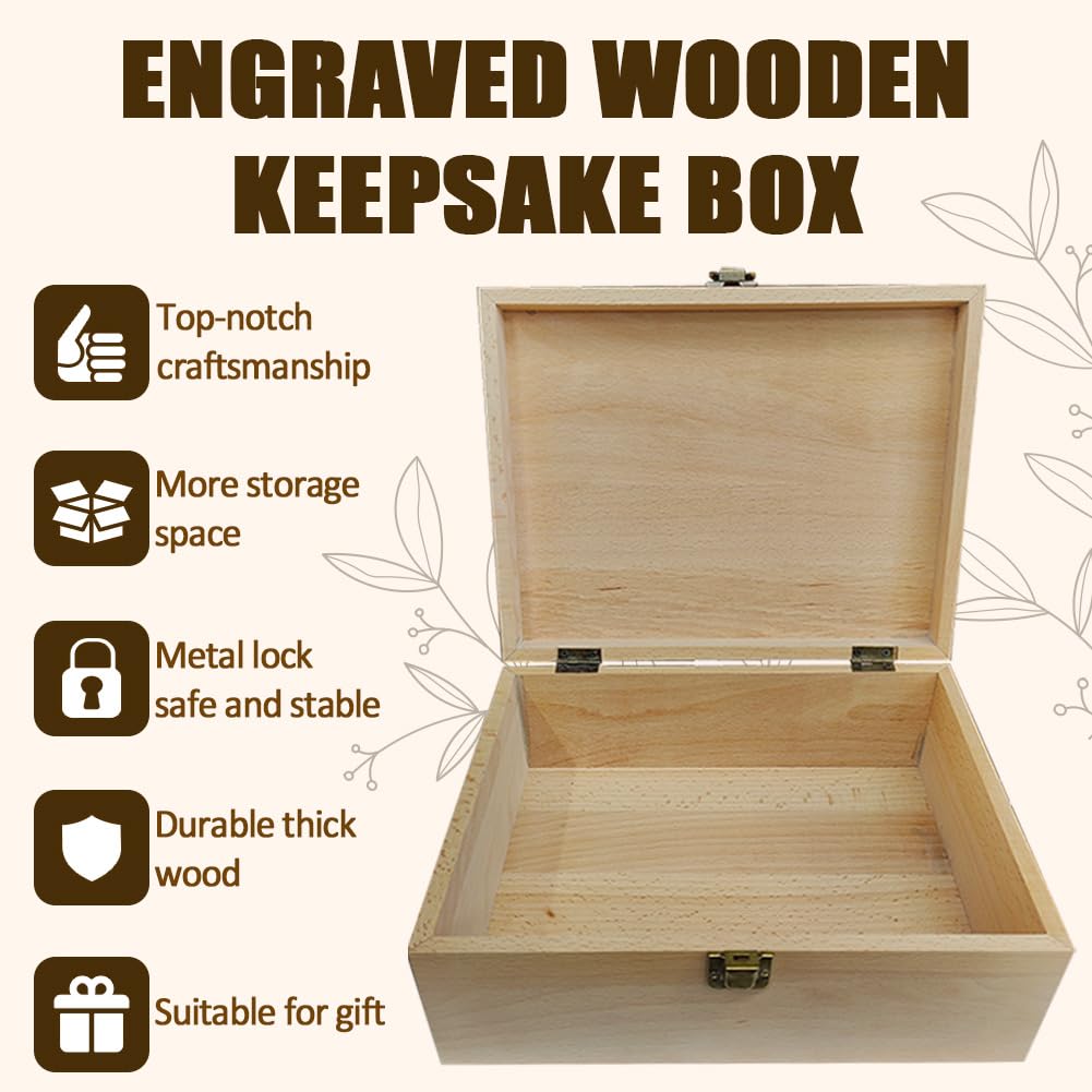 arricraft 1 Pc Wooden Memory Keepsake Box, Miscarry Memory Box with Hinged Lids for Baby Loss Memorial Gift Storage Box Keepsake to Store Photos Letters and Valuables 9.6x7.6x4inch