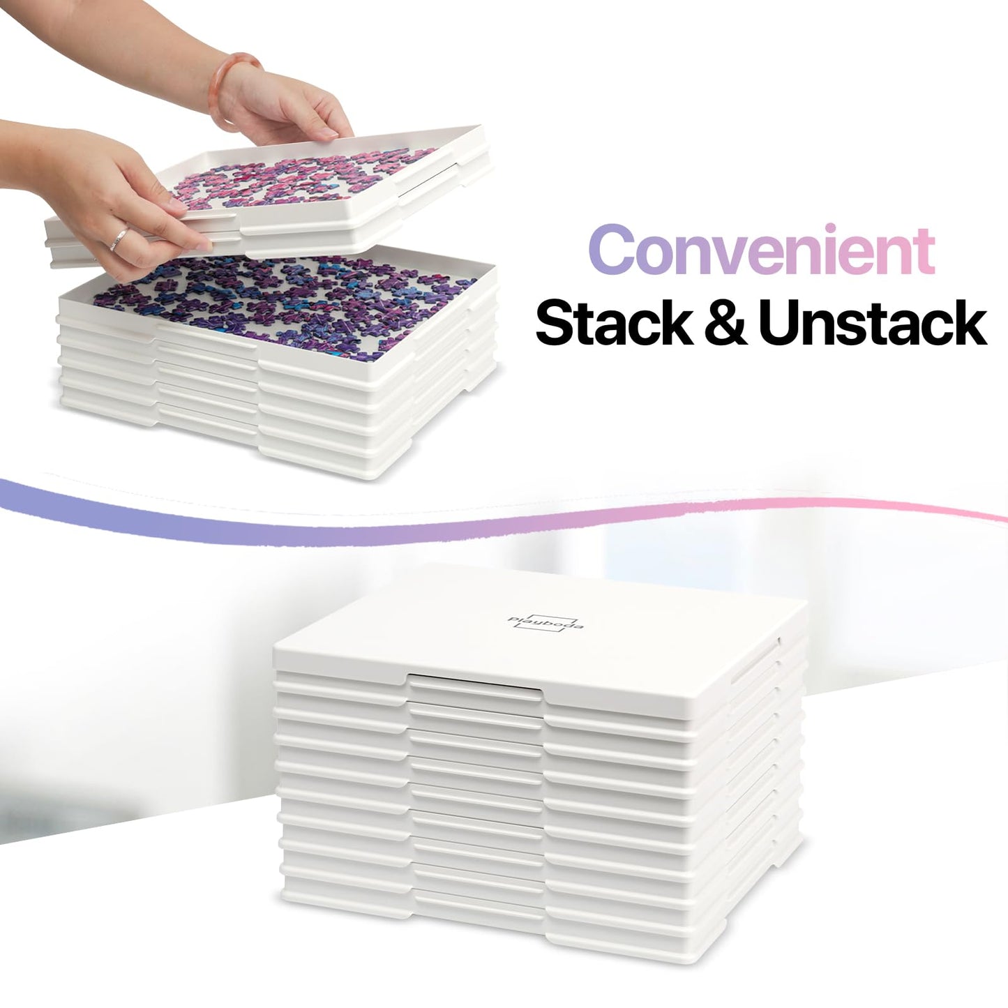 Playboda 9-Pack Puzzle Sorting Trays with Lid that Doubles as a Puzzle Box Stand – 11" x 9" Stackable Trays for 1000–1500 Piece Jigsaw Puzzles, Great Gift for Adult Puzzle Lovers