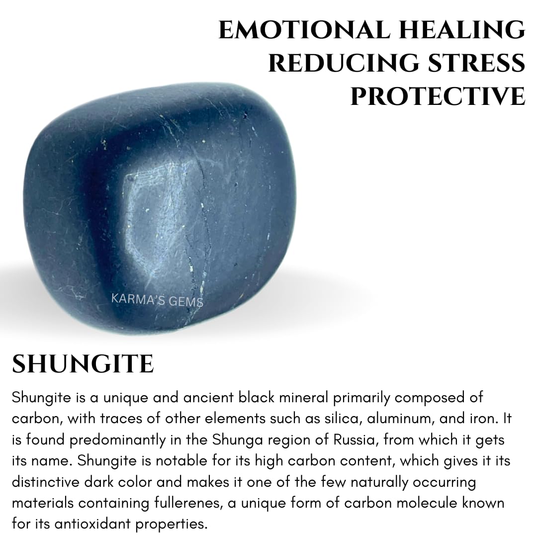 Karma Gems Shungite Tumbled Stones Natural Crystal Kit for Reiki Healing Crystal Polished, Tumble Stones, Chakra Balancing, Reiki Gift, Home Decor (15-25 MM)