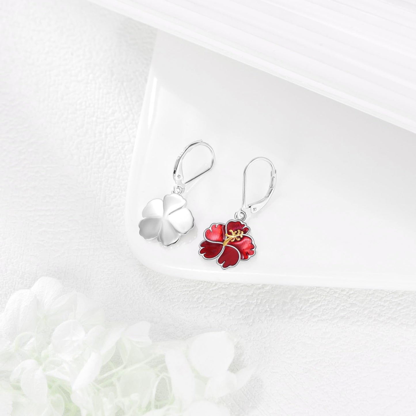 TIGER RIDER Red Peony 925 Sterling Silver Leverback Earrings Flora Jewelry Gift for Women Birthday Christmas