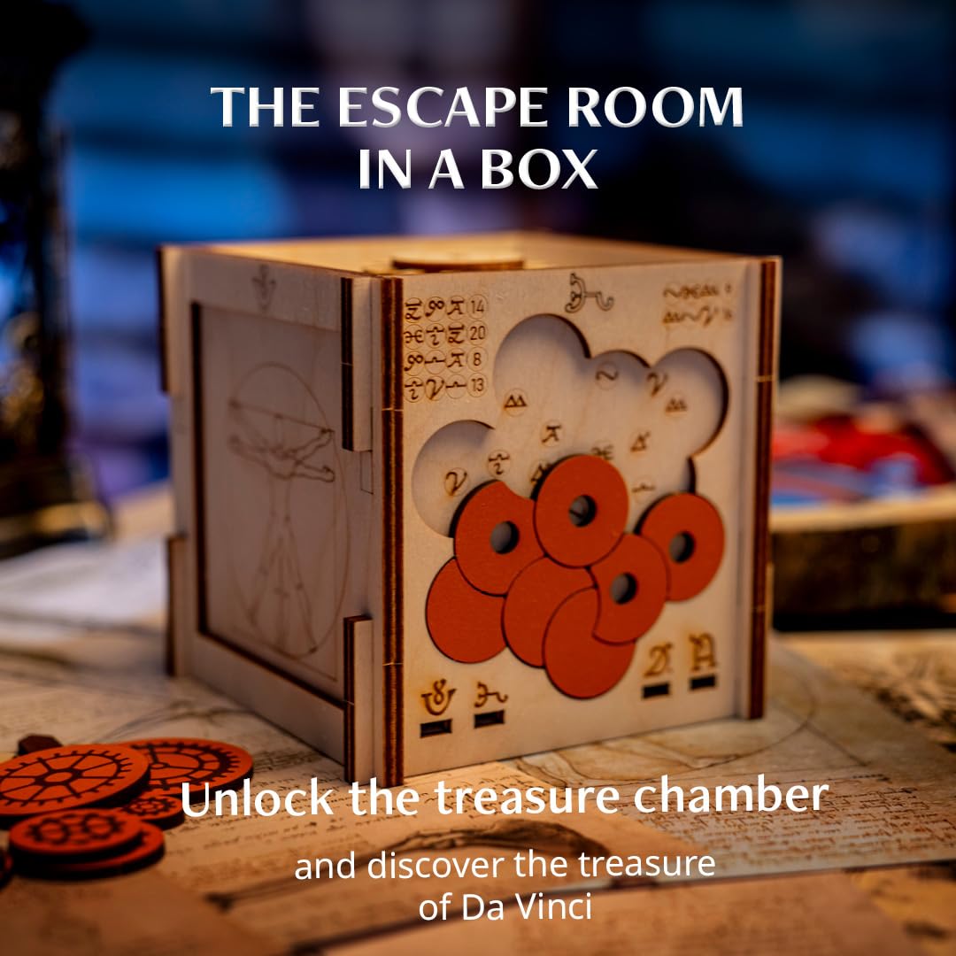 INSCAPE Da Vinci´s Marvel - Puzzle Box - Escape Room in A Box Game for Adults - Wooden Cluebox - Mind Puzzles for Adults - Puzzle Boxes with Hidden Compartments - Brain Teaser - Birthday Gift Gadget
