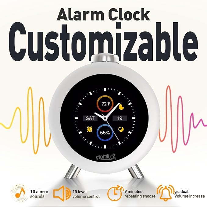 MOMILLA Alarm Clocks for Bedrooms, 2.8" Color Display, 4 Alarms Easy to Set
