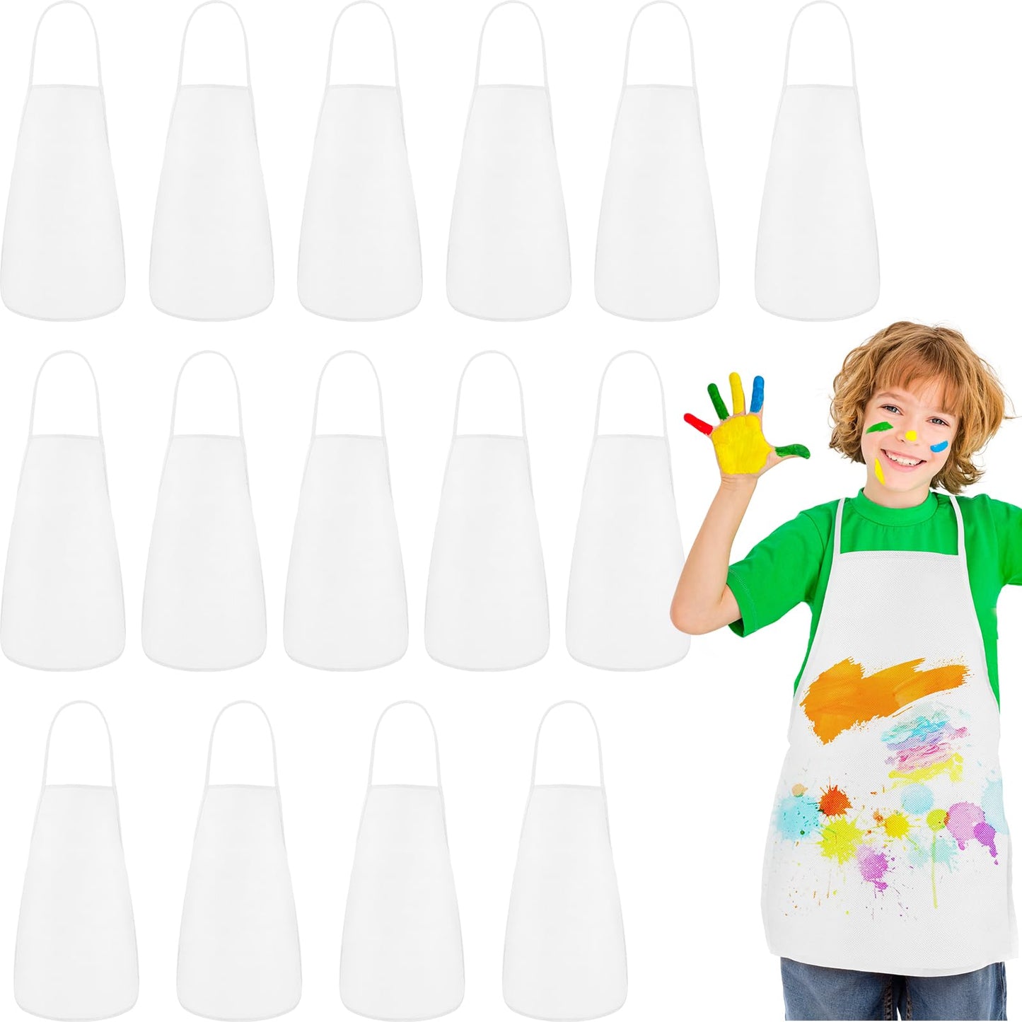 PLULON 30 Pcs Kids Painting Aprons, Kids Aprons for Painting White Art Apron Smocks Bulk for Art Activity Craft Home Kitchen Classroom Party Supplies