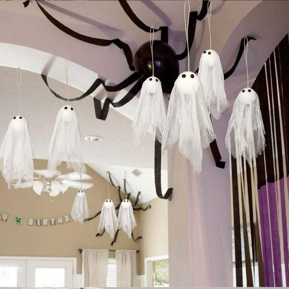 Decor365 Spooky Christmas Tree Hanging Ghost Decor Small Cute White Ghosts Creepmas Decorations Ofiice Classroom Living Room Mini Ghost Garland Outdoor Spookmas Party Decorations (Pack of 12)