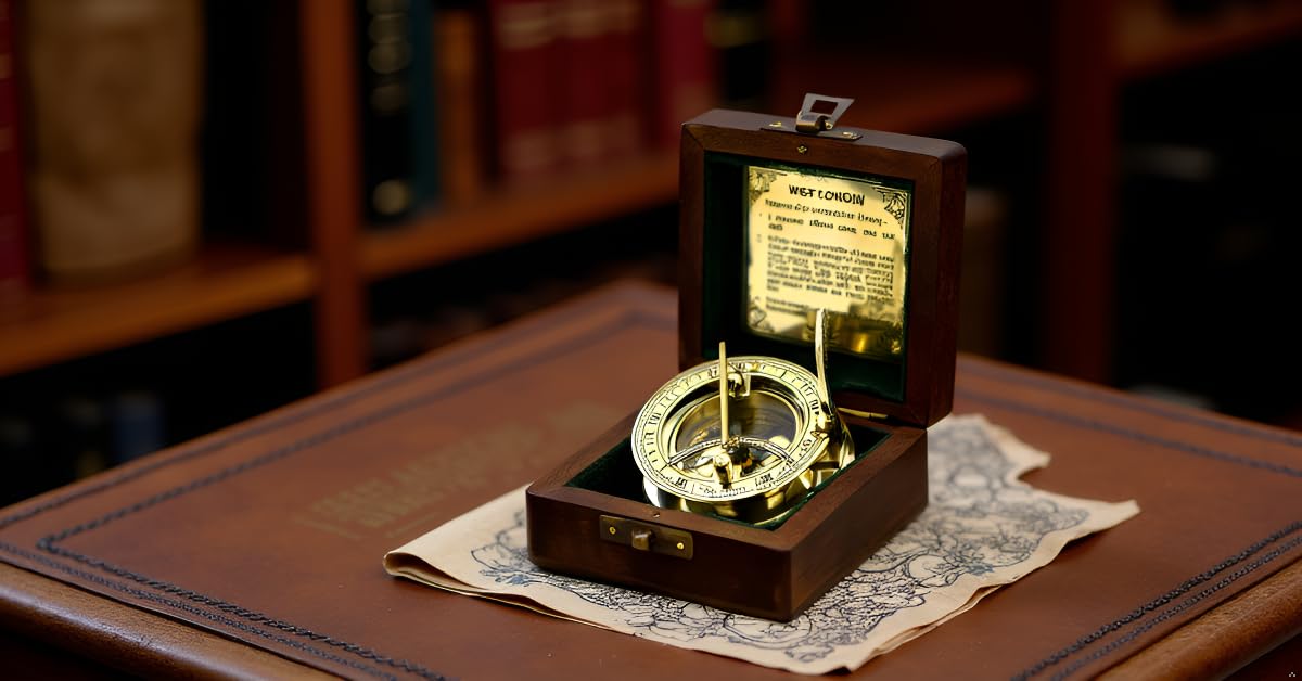 SARA NAUTICAL Antique Brass Sundial Compass, Sundial Clock in Box Gift Sun Clock Ship Replica Watch,Ship Decorations