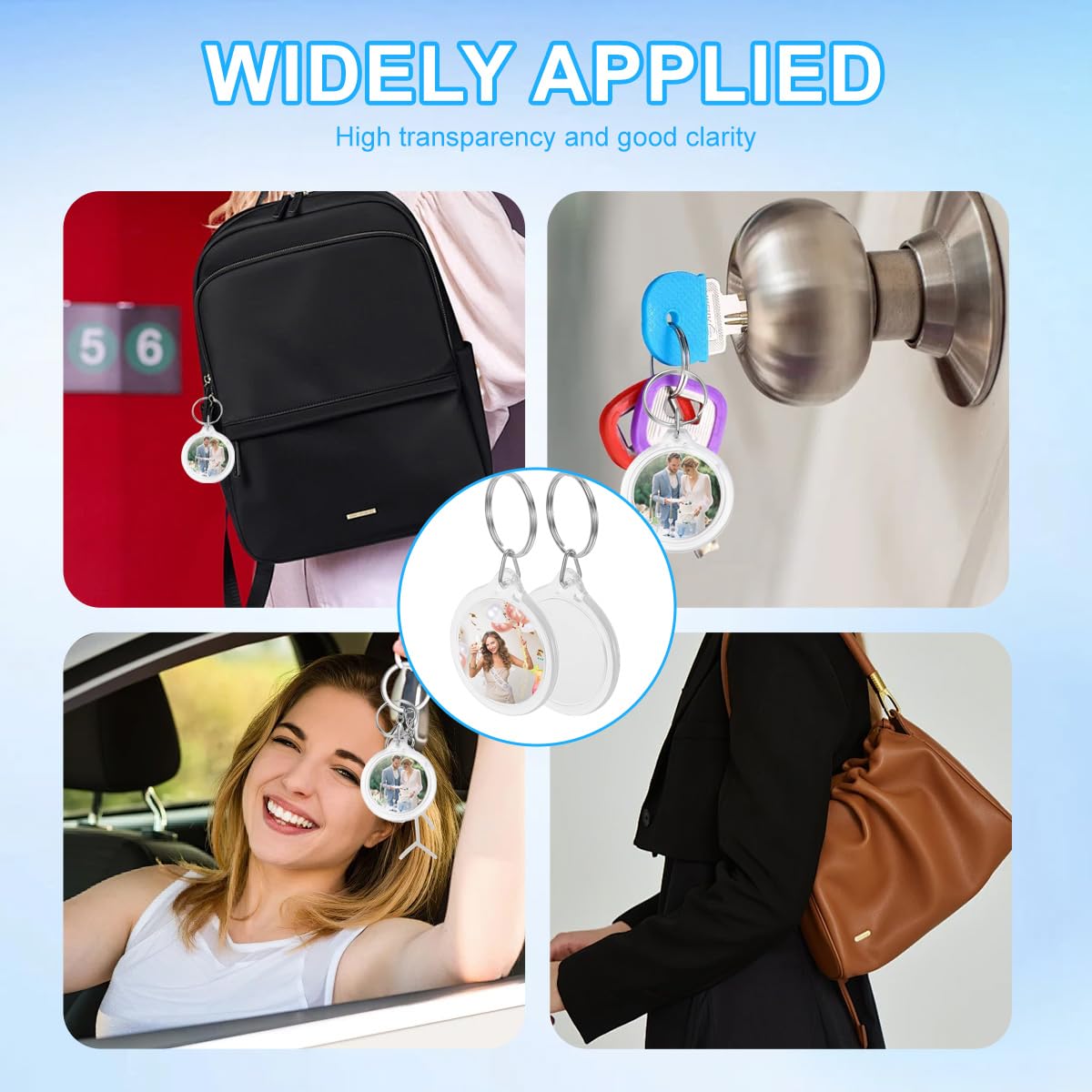 UPSTORE 25PCS 1.4inch Inner Diameter Round Clear Acrylic Blank Passport Photo Logo Image Inserts Split Keychain Keyrings Wallet Friendly Picture Snap-in Frame Key Ring for Women and Men